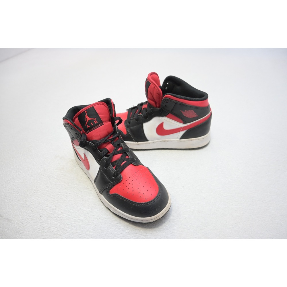 Jordan Air Jordan 1 Mid GS Kids 6.5Y‎ Red Black White Good 554725-079